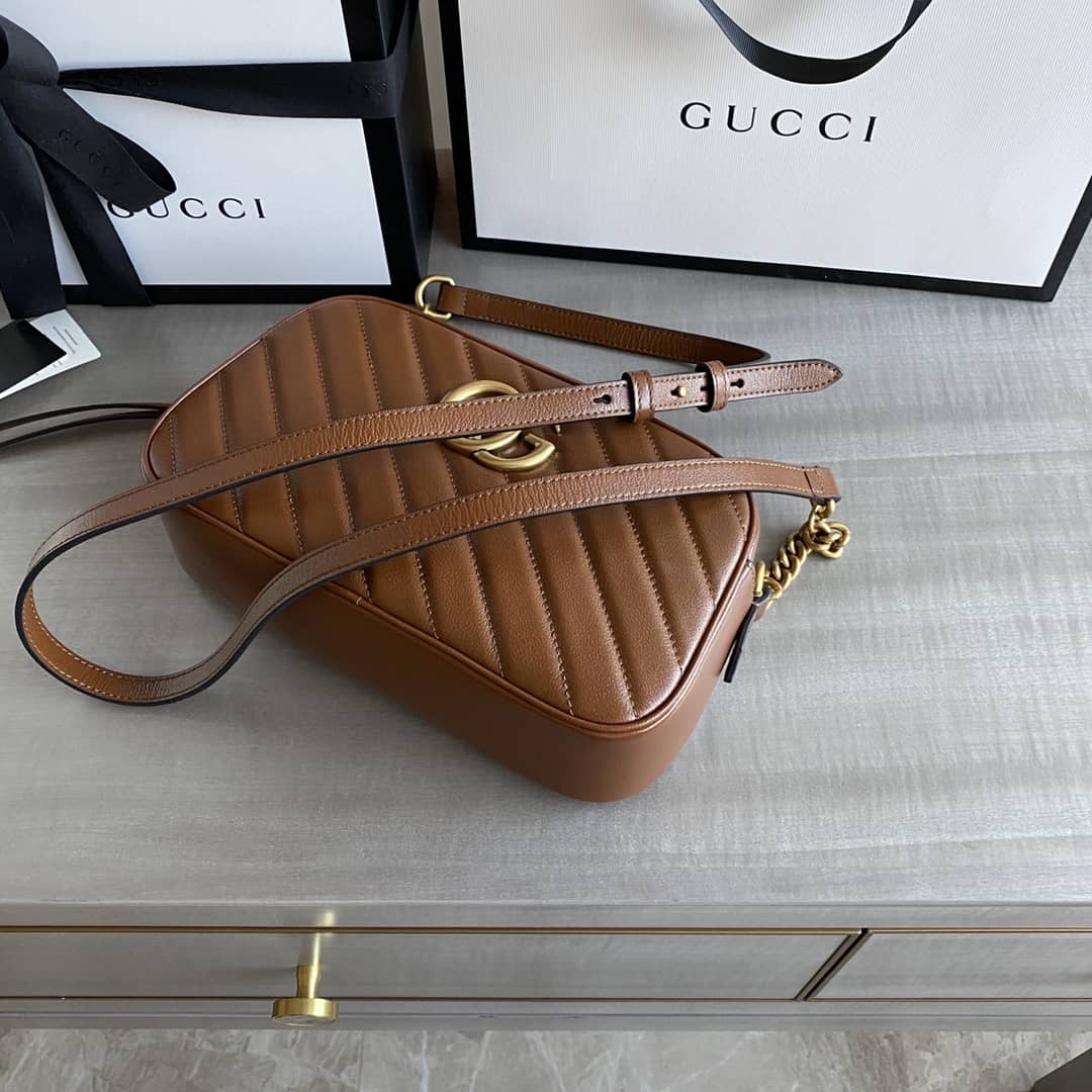 Gvc*1 Handbag Dupes GG Marmont Small Shoulder Handbag Camera Bag Replica Brown 447632