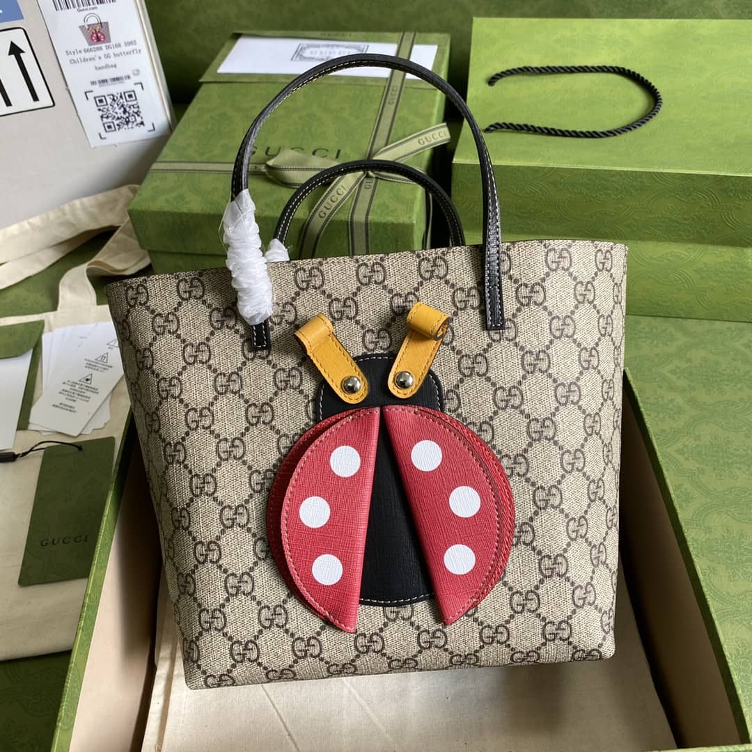 Gvc*1 GG Svp*me Children Ladybug Canvas Tote Replica 666288