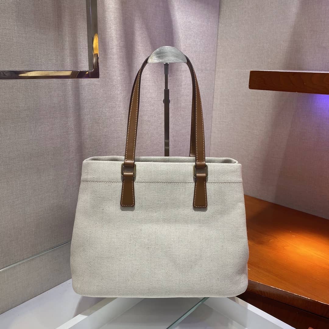 Pra*a Raffia Tote Dupe Small Linen Blend Calf Leather Replica Tote