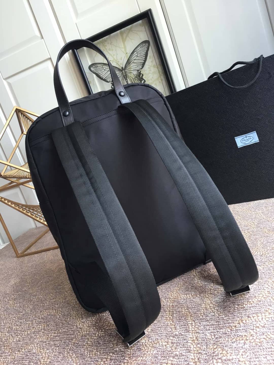 Pra*a Backpack Dupe Nylon Tessuto Palme Zaino