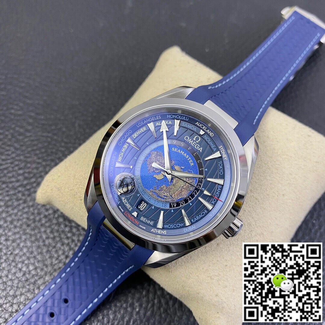 Replica 0me*ga Seamaster Aqua Terra GMT Worldtimer 220.12.43.22.03.001 1:1 Best Edition VS Factory Blue Dial Swiss ETA8938