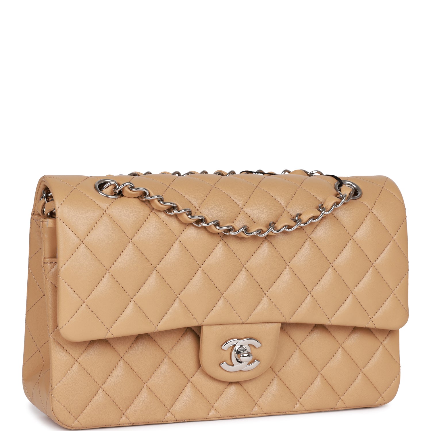 Medium Classic Double Flap Bag Beige Lambskin Silver Hardware
